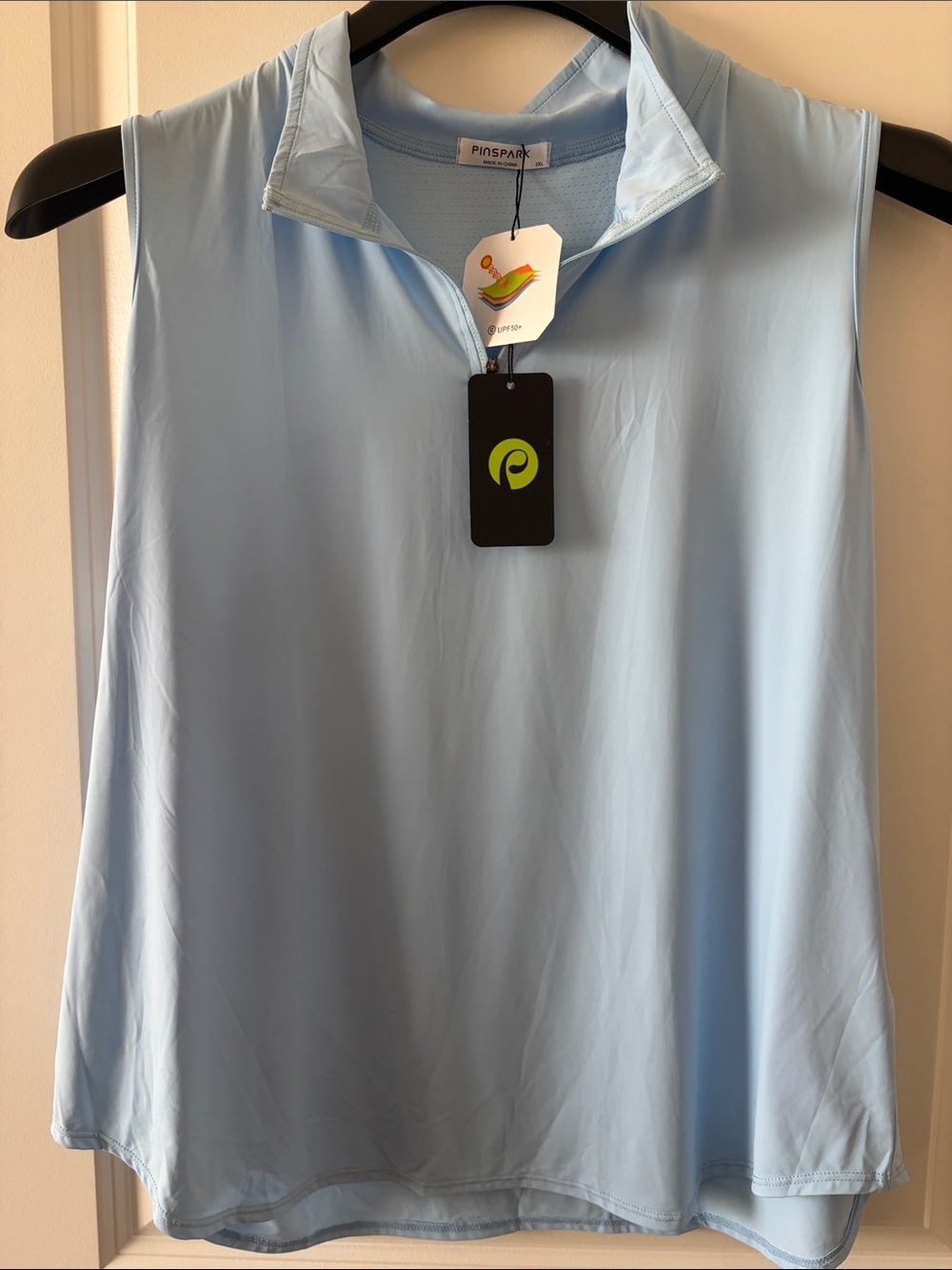 Women's Light Blue Sleeveless Polo Top